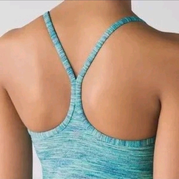 Lululemon Power Y Tank Top Size 4 Blue Teal Stretch Built In Bra Gym Run - Picture 2 of 9